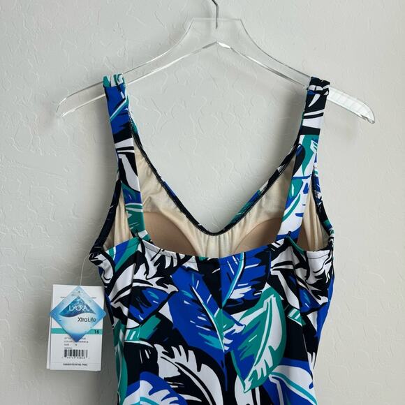 Maxine Of Hollywood Swim One Piece Blue Green Black White Tropical Leah NWT - Picture 11 of 13